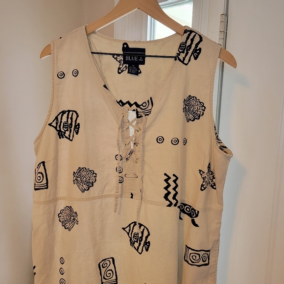Blue J. Linen Cotton Blend Nautical Fish Themed Sleeveless Summer Dress,Size XL - Picture 4 of 10